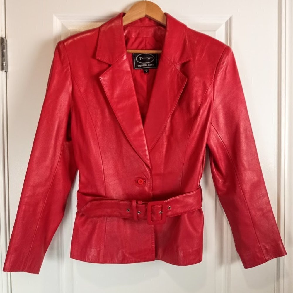 Vintage Tannery West Red Leather Belted Jacket